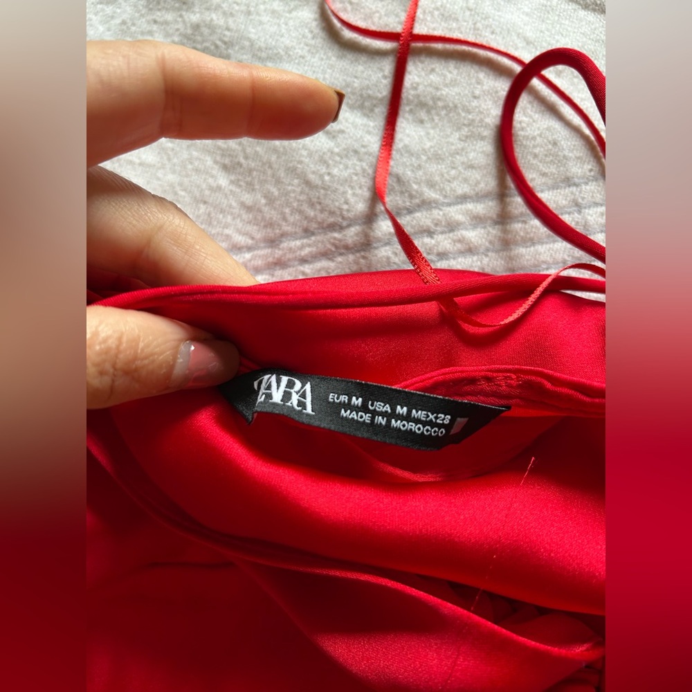Zara red long silky midi dress - Picture 4 of 12